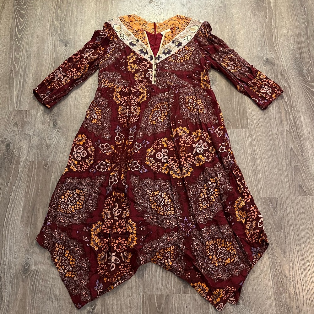 Anthropologie Maroon and Yellow Patterned Maxi Dress - Picture 3 of 15